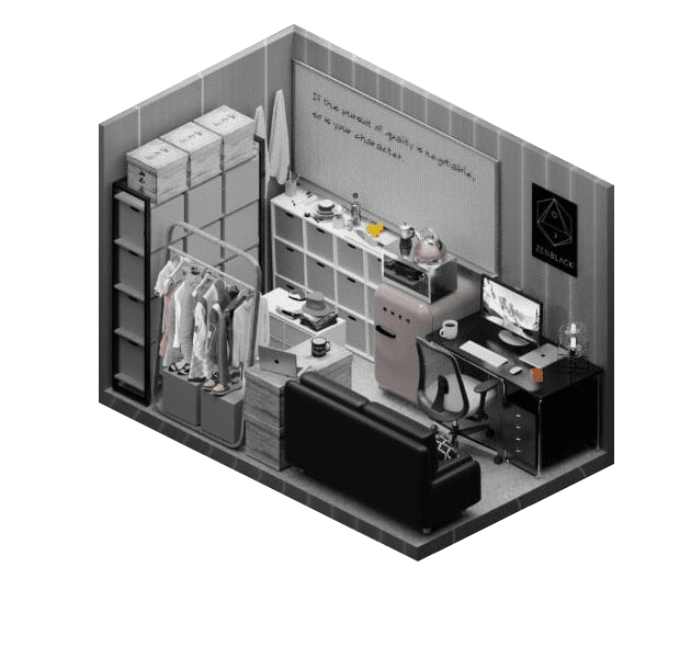 An isometric view of our storage unit home